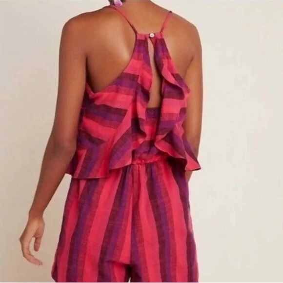 Anthropologie Amadi Melia Striped Linen Shorts Romper Jumper - Picture 4 of 14